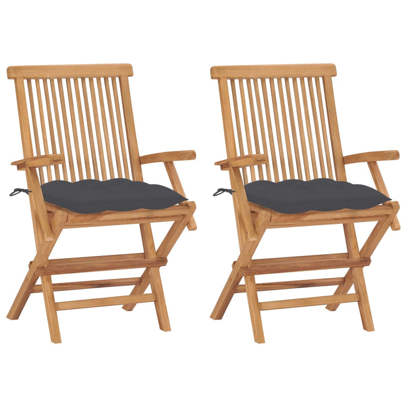 Garden Chairs with Anthracite Cushions 2 pcs Solid Teak Wood