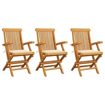 Garden Chairs with Cream Cushions 3 pcs Solid Teak Wood