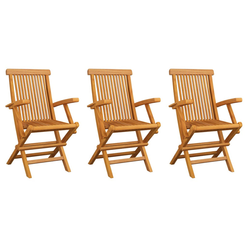 Garden Chairs with Grey Cushions 3 pcs Solid Teak Wood