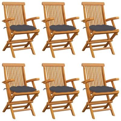 Garden Chairs with Anthracite Cushions 6 pcs Solid Teak Wood