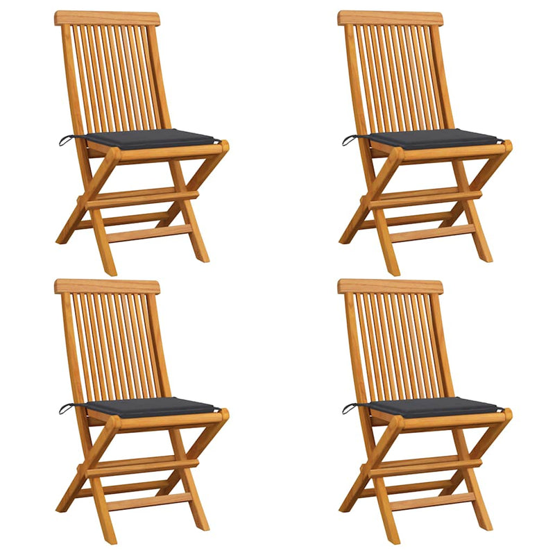 Garden Chairs with Anthracite Cushions 4 pcs Solid Teak Wood