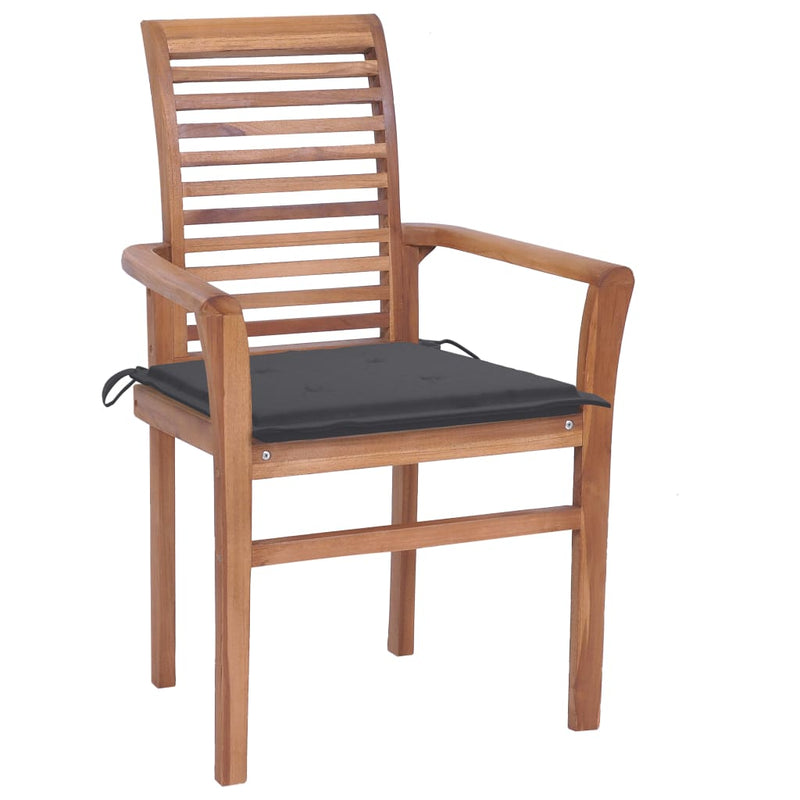 Dining Chairs 2 pcs with Anthracite Cushions Solid Teak Wood