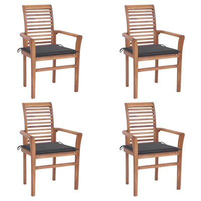 Dining Chairs 4 pcs with Anthracite Cushions Solid Teak Wood