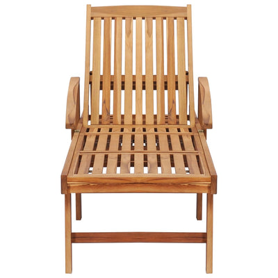 Sun Lounger with Table and Cushion Solid Teak Wood