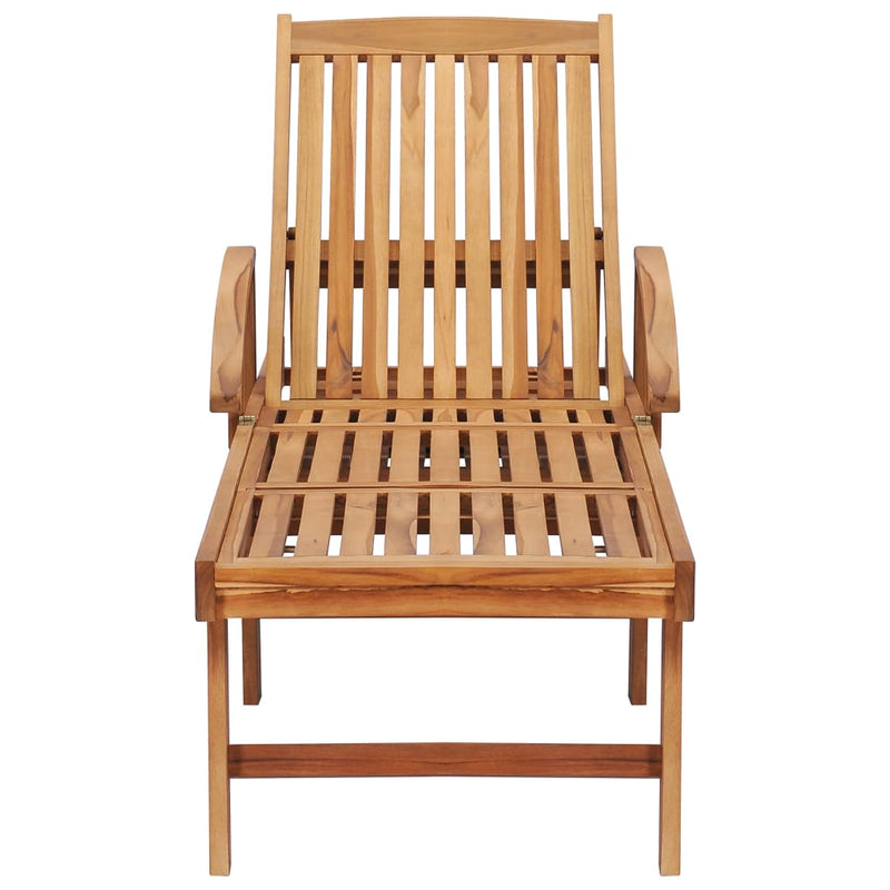 Sun Lounger with Table and Cushion Solid Teak Wood