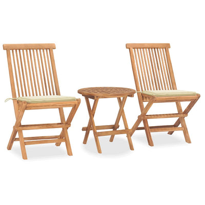 3 Piece Folding Outdoor Dining Set with Cushion Solid Wood Teak