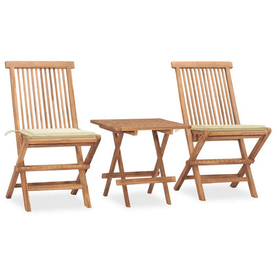 3 Piece Folding Outdoor Dining Set with Cushion Solid Wood Teak