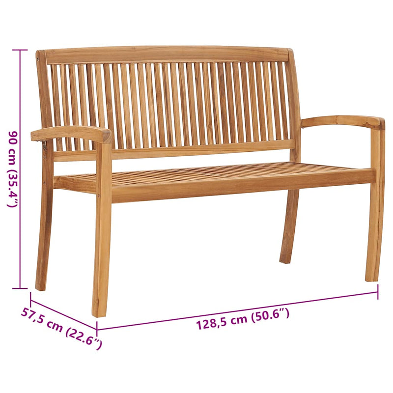 Stacking Garden Bench with Cushion 128.5 cm Solid Teak Wood