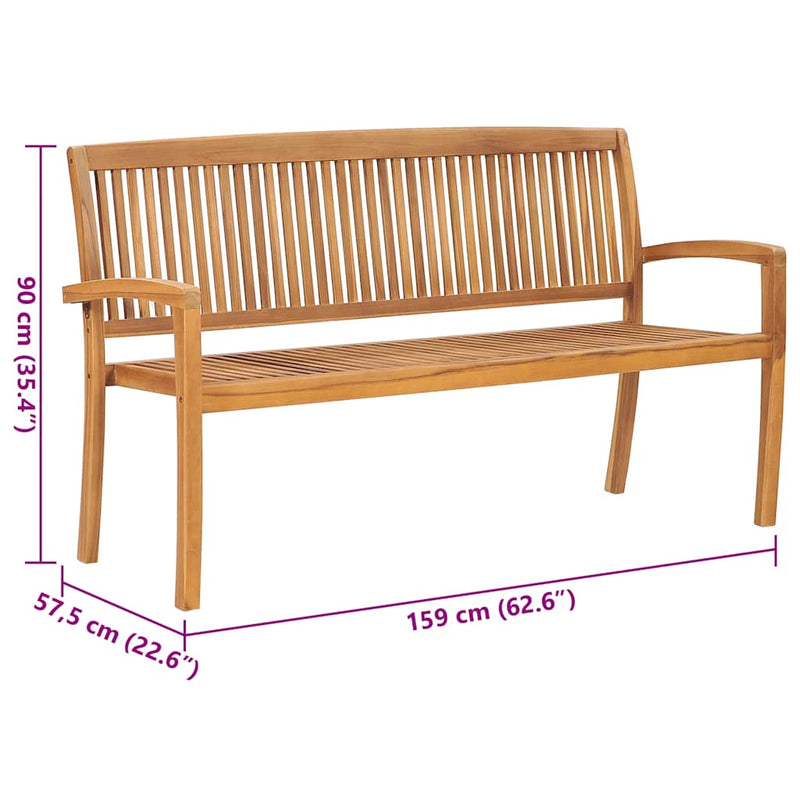 Stacking Garden Bench with Cushion 159 cm Solid Teak Wood