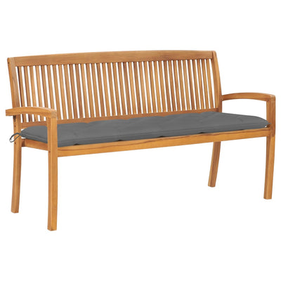 Stacking Garden Bench with Cushion 159 cm Solid Teak Wood