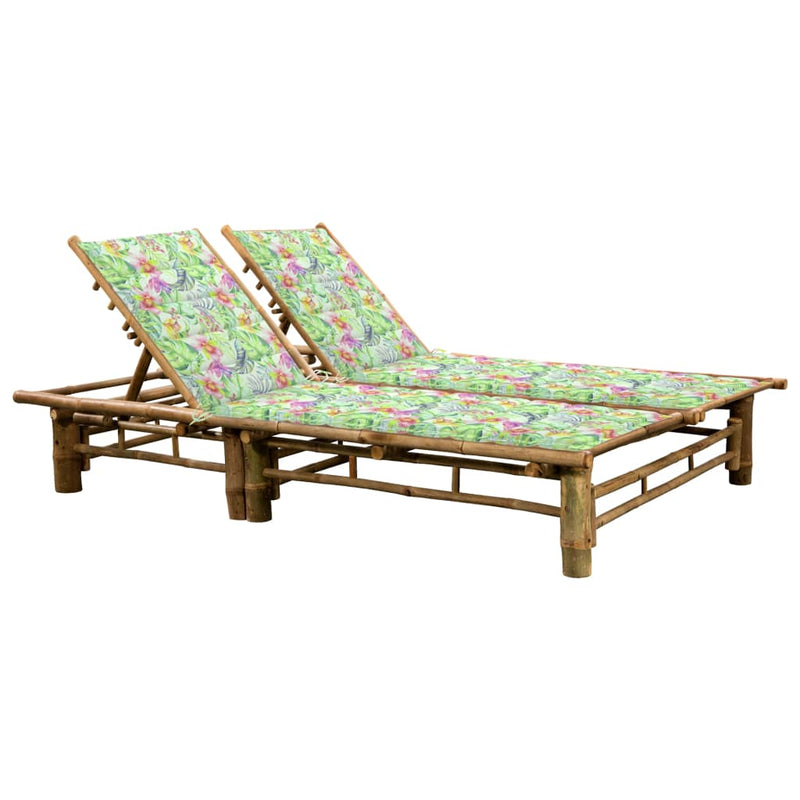 2-Person Sun Lounger with Cushions Bamboo