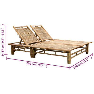 2-Person Sun Lounger with Cushions Bamboo