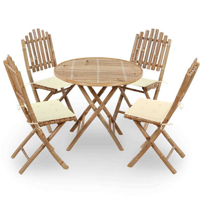 5 Piece Folding Outdoor Dining Set with Cushions Bamboo