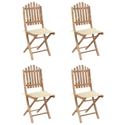 5 Piece Folding Outdoor Dining Set with Cushions Bamboo