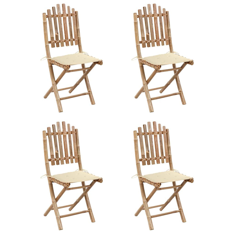 5 Piece Folding Outdoor Dining Set with Cushions Bamboo