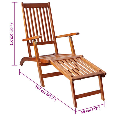 Outdoor Deck Chair with Footrest and Cushion Solid Acacia Wood