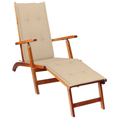 Outdoor Deck Chair with Footrest and Cushion Solid Acacia Wood