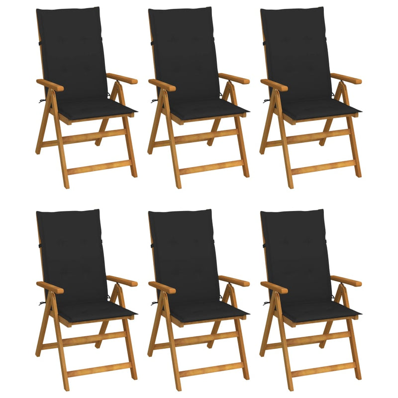 Folding Garden Chairs 6 pcs with Cushions Solid Acacia Wood