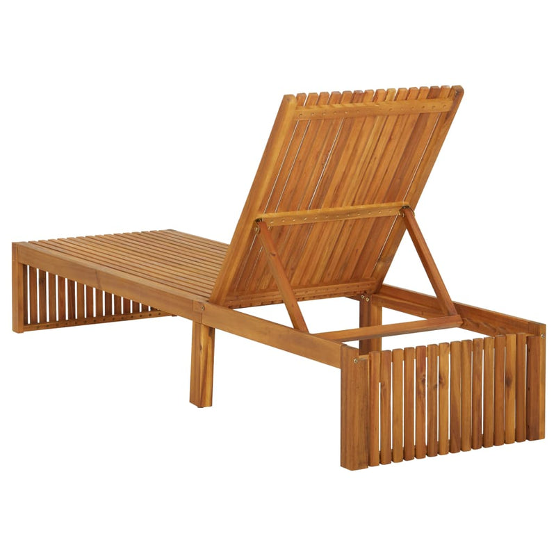 Sun Lounger with Cushion Solid Acacia Wood