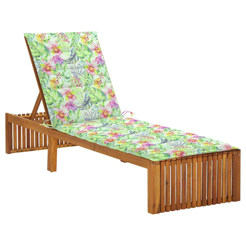 Sun Lounger with Cushion Solid Acacia Wood