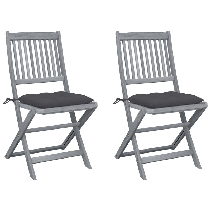 Folding Outdoor Chairs 2 pcs with Cushions Solid Acacia Wood