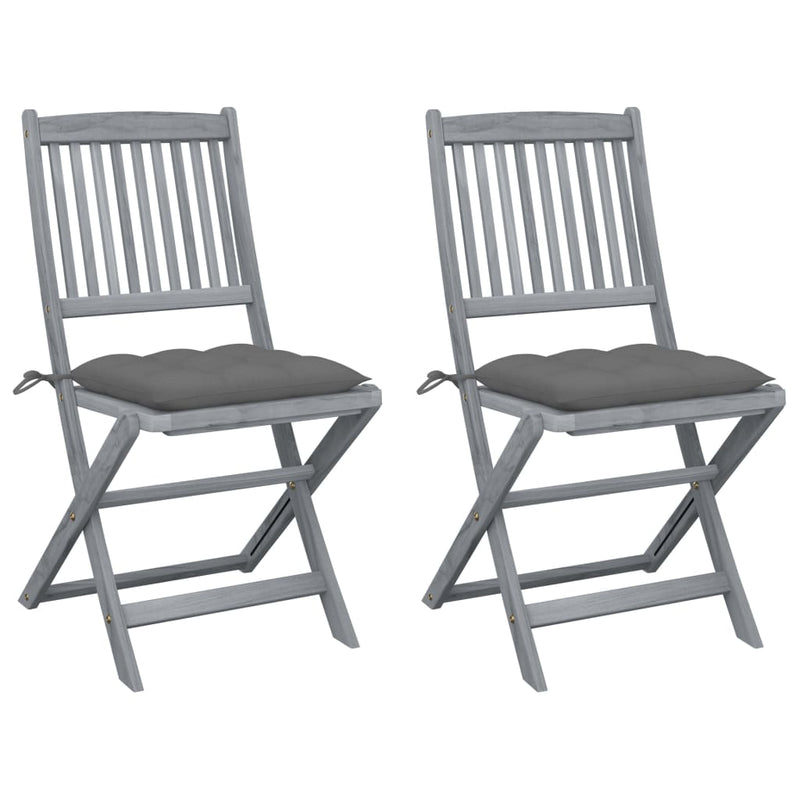 Folding Outdoor Chairs 2 pcs with Cushions Solid Acacia Wood