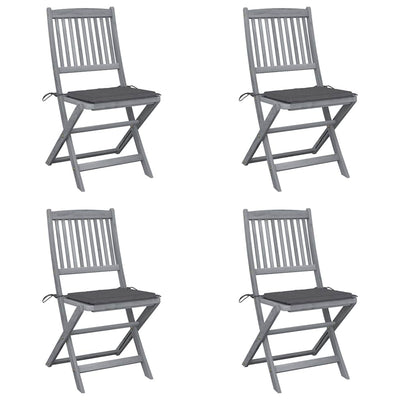 Folding Outdoor Chairs 4 pcs with Cushions Solid Acacia Wood