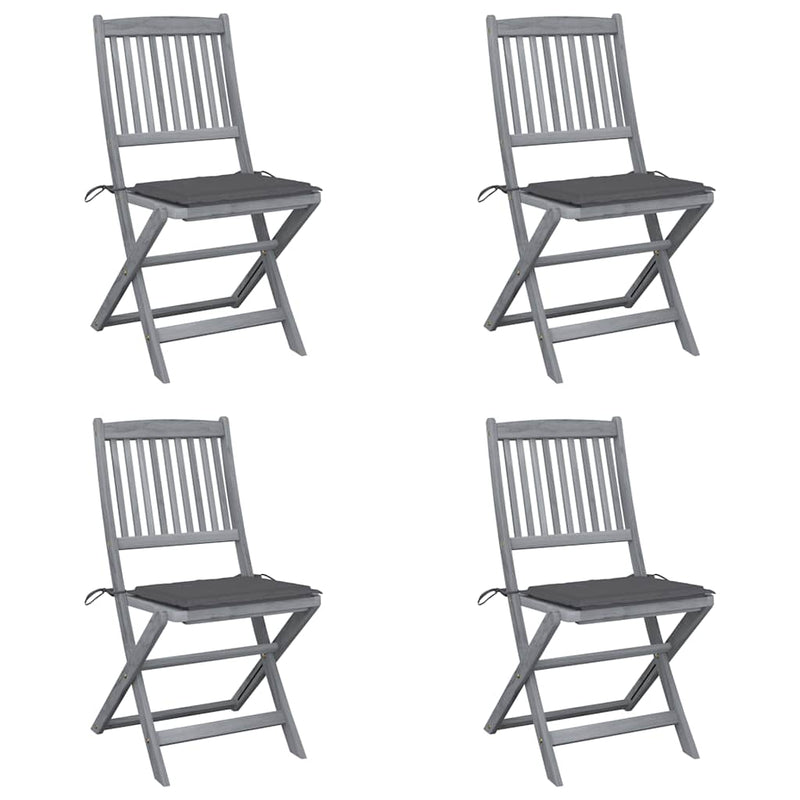 Folding Outdoor Chairs 4 pcs with Cushions Solid Acacia Wood