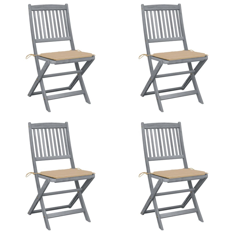 Folding Outdoor Chairs 4 pcs with Cushions Solid Acacia Wood