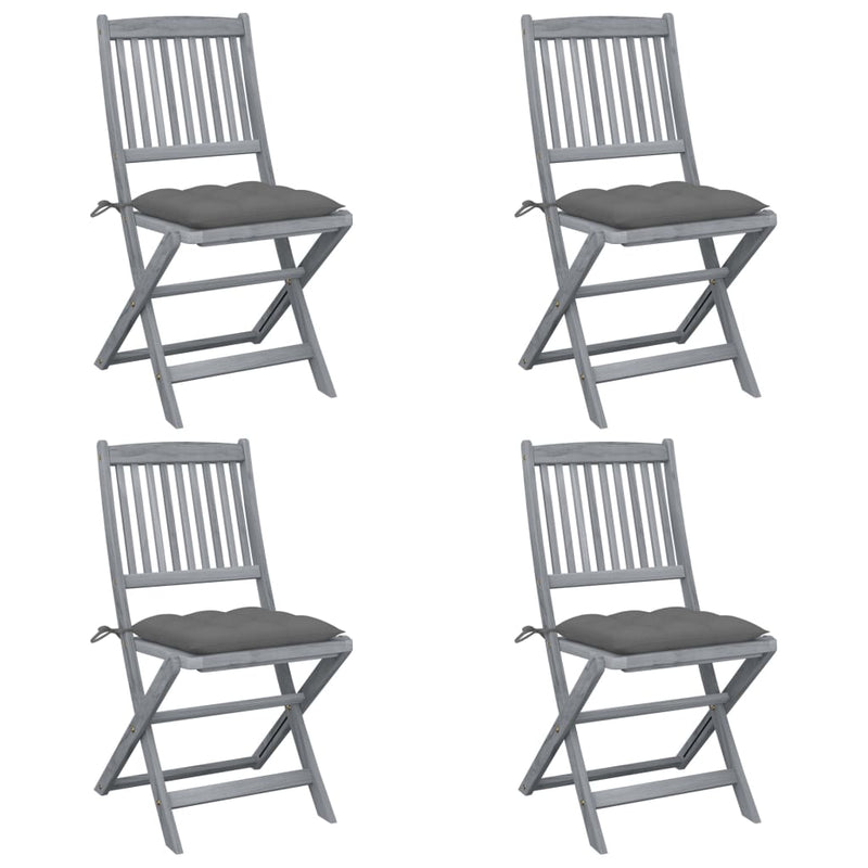 Folding Outdoor Chairs 4 pcs with Cushions Solid Acacia Wood