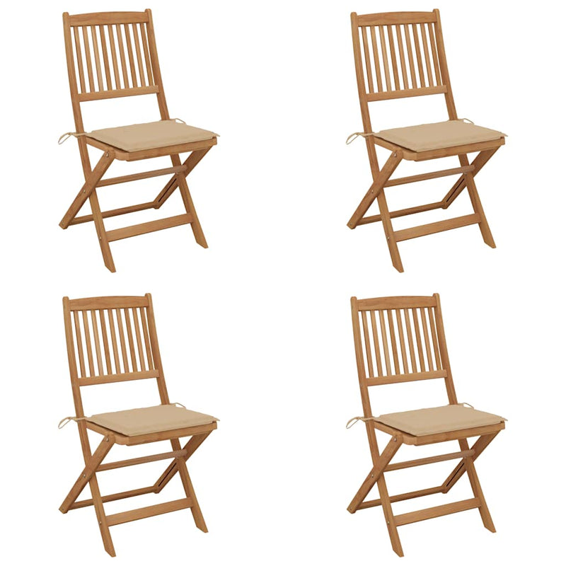 Folding Garden Chairs 4 pcs with Cushions Solid Wood Acacia