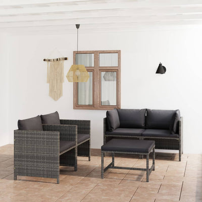 5 Piece Garden Lounge Set with Cushions Poly Rattan Grey