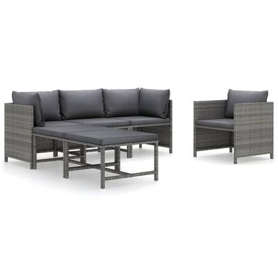 6 Piece Garden Lounge Set with Cushions Poly Rattan Grey