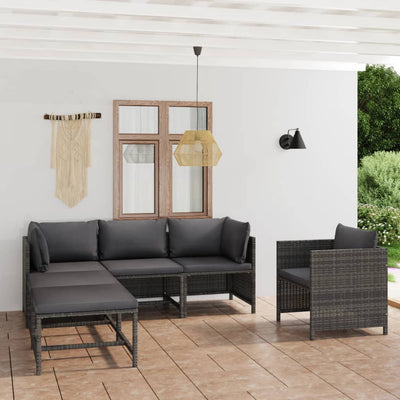 6 Piece Garden Lounge Set with Cushions Poly Rattan Grey