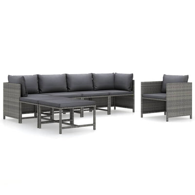 7 Piece Garden Lounge Set with Cushions Poly Rattan Grey