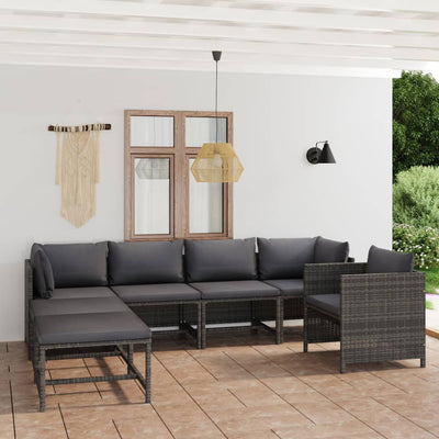 7 Piece Garden Lounge Set with Cushions Poly Rattan Grey