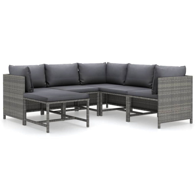 6 Piece Garden Lounge Set with Cushions Poly Rattan Grey