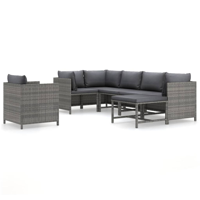 7 Piece Garden Lounge Set with Cushions Poly Rattan Grey