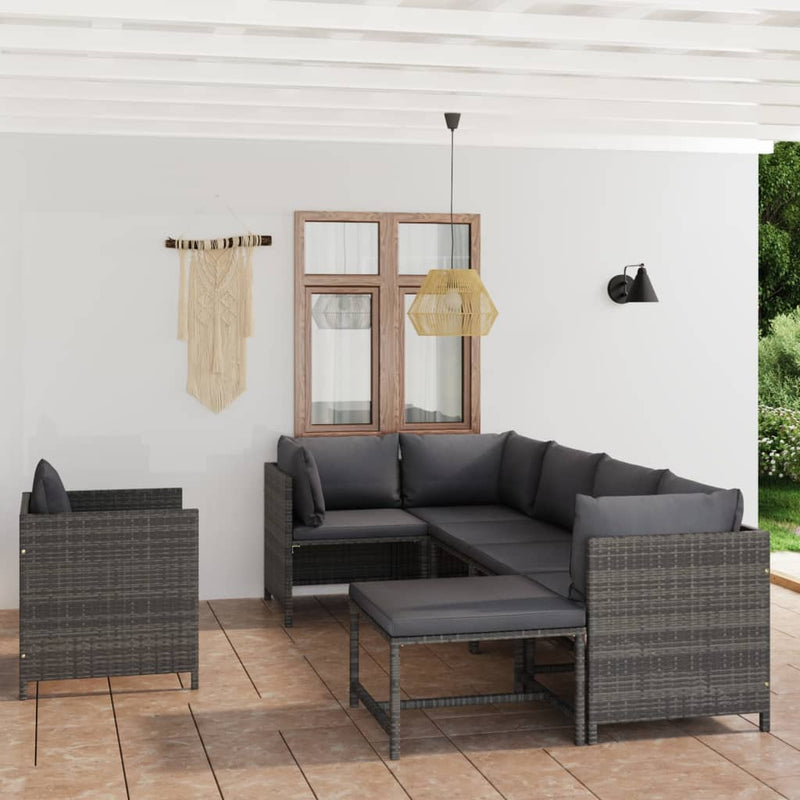 7 Piece Garden Lounge Set with Cushions Poly Rattan Grey