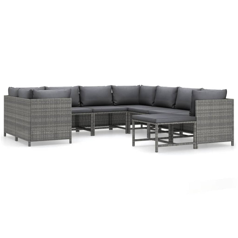 9 Piece Garden Lounge Set with Cushions Poly Rattan Grey