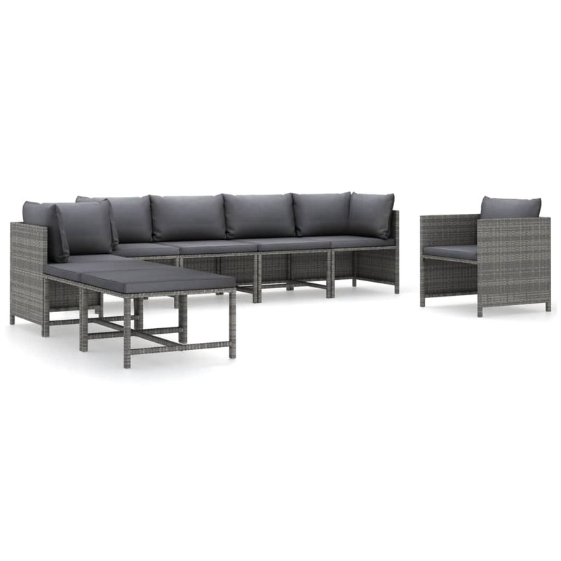 8 Piece Garden Lounge Set with Cushions Poly Rattan Grey