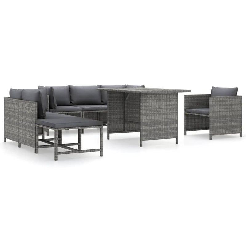 8 Piece Garden Lounge Set with Cushions Poly Rattan Grey