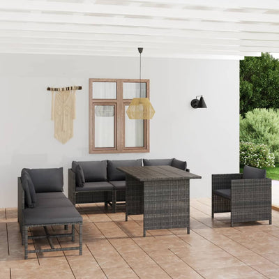 8 Piece Garden Lounge Set with Cushions Poly Rattan Grey