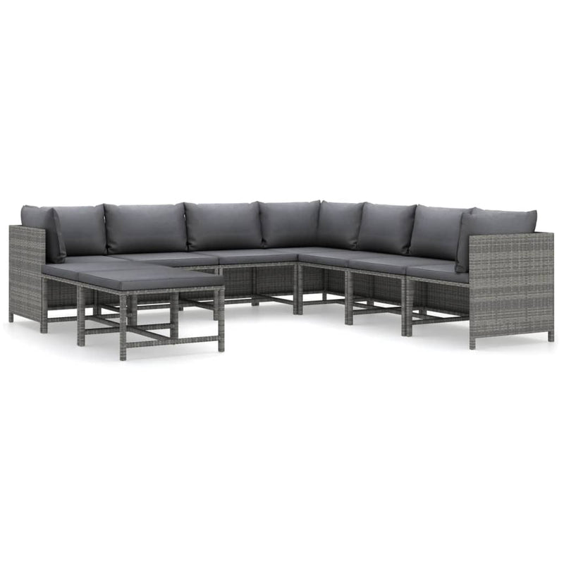 9 Piece Garden Lounge Set with Cushions Poly Rattan Grey