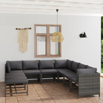 9 Piece Garden Lounge Set with Cushions Poly Rattan Grey