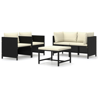 5 Piece Garden Lounge Set with Cushions Poly Rattan Black