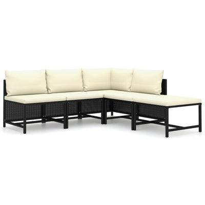 5 Piece Garden Lounge Set with Cushions Poly Rattan Black