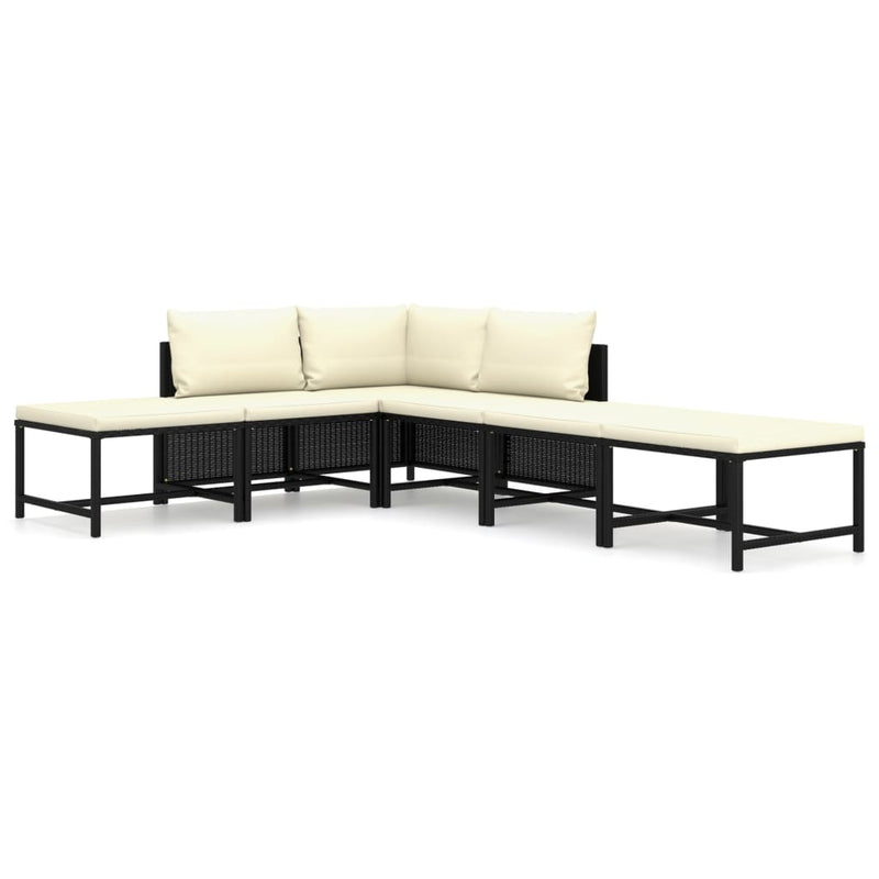 6 Piece Garden Lounge Set with Cushions Poly Rattan Black