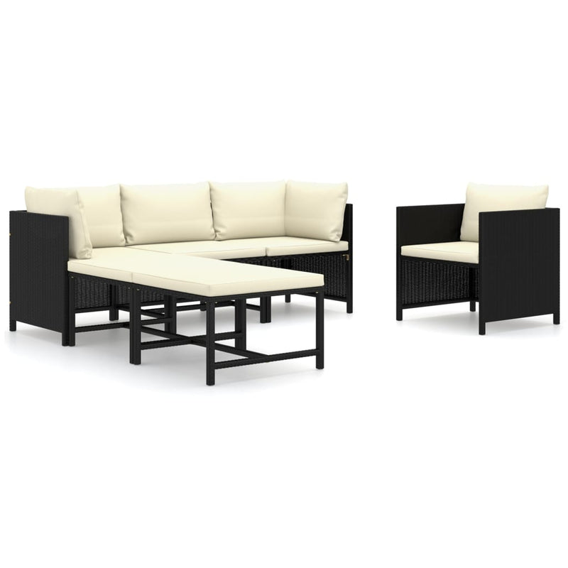 6 Piece Garden Lounge Set with Cushions Poly Rattan Black