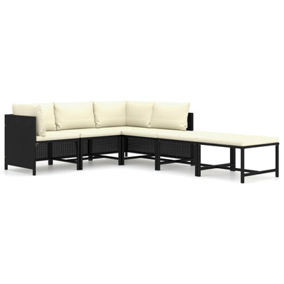 6 Piece Garden Lounge Set with Cushions Poly Rattan Black